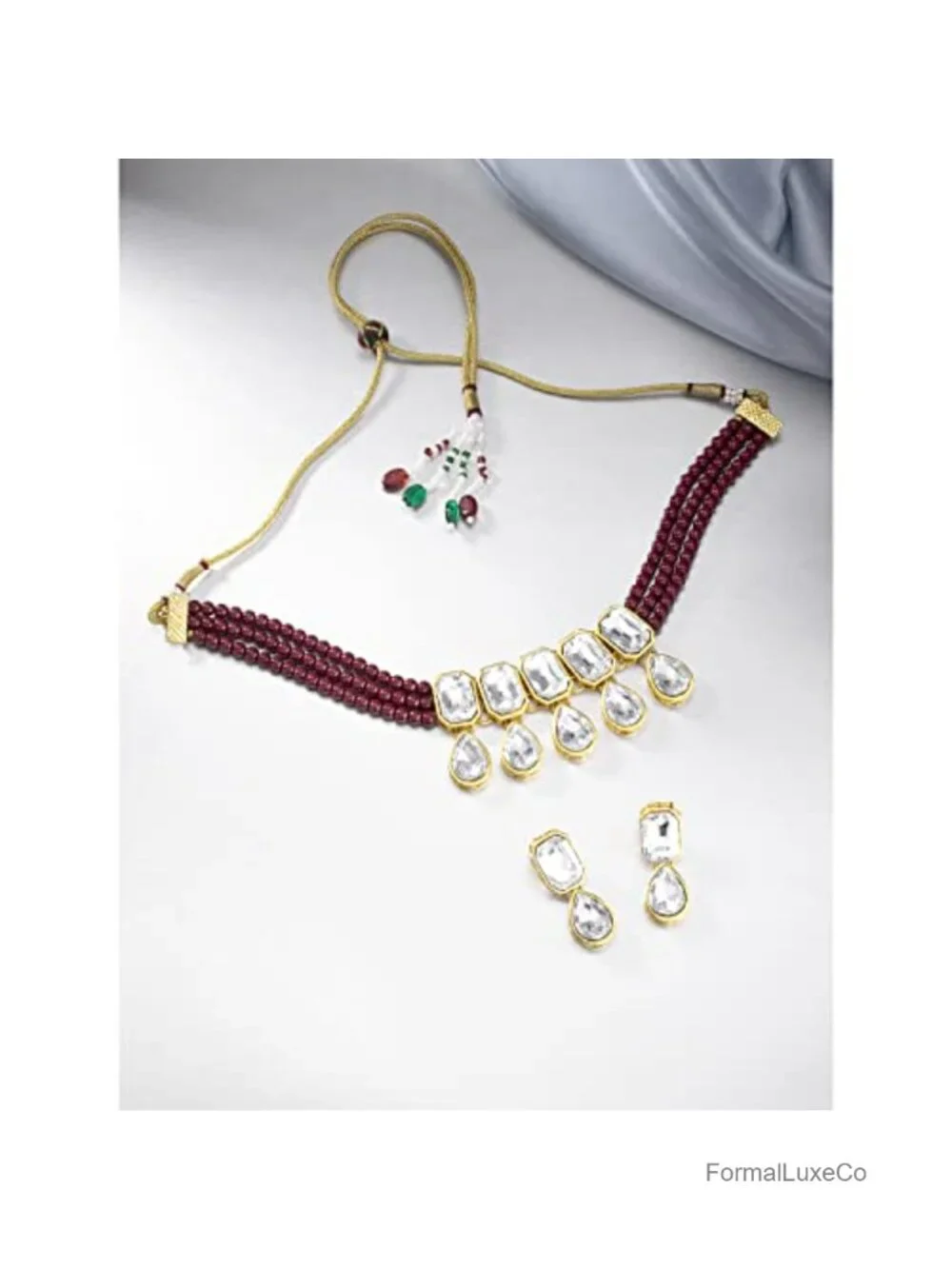 Crystal Pearl Ethnic Bridal Choker Necklace & Earrings Jewelry Set Traditional
